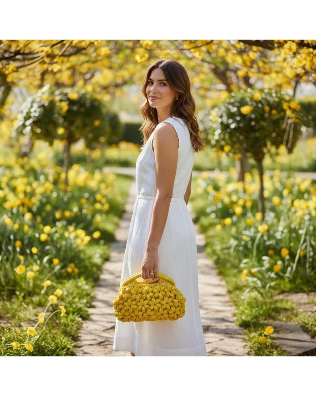 Springmoonatelier Yellow Luxury Handmade Raffia Daisy Crochet Bag – Summer Statement Handbag With Lining And Pocket