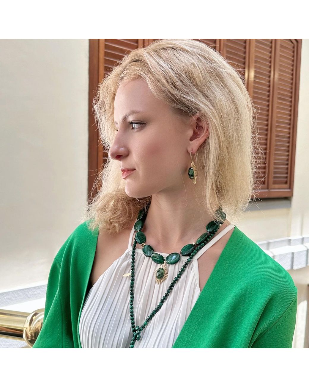 Farra Green Oval Malachite With Gemstone Pendant Chunky Necklace