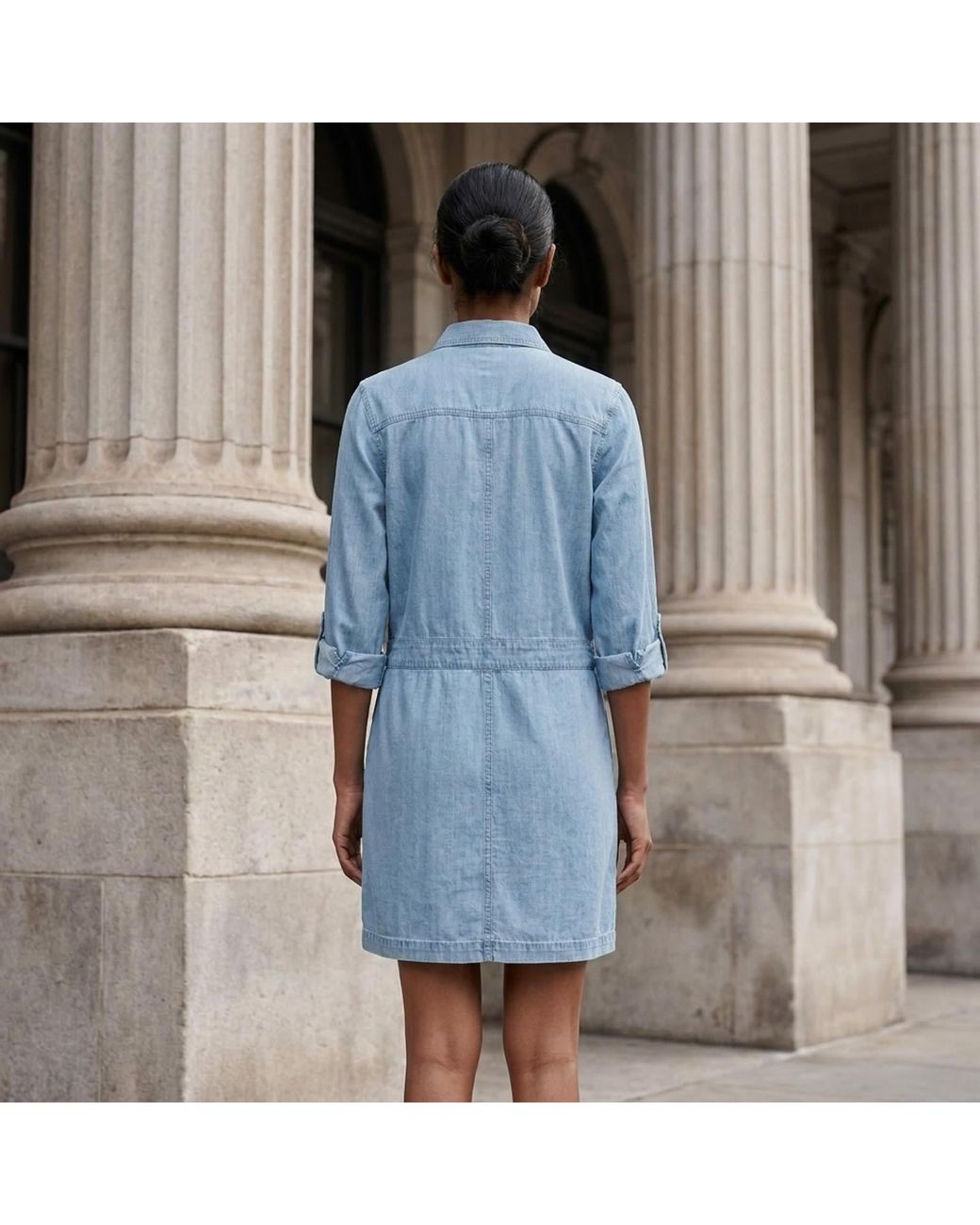 Modenaire Blue Denim Mini Dress Structured Button Front