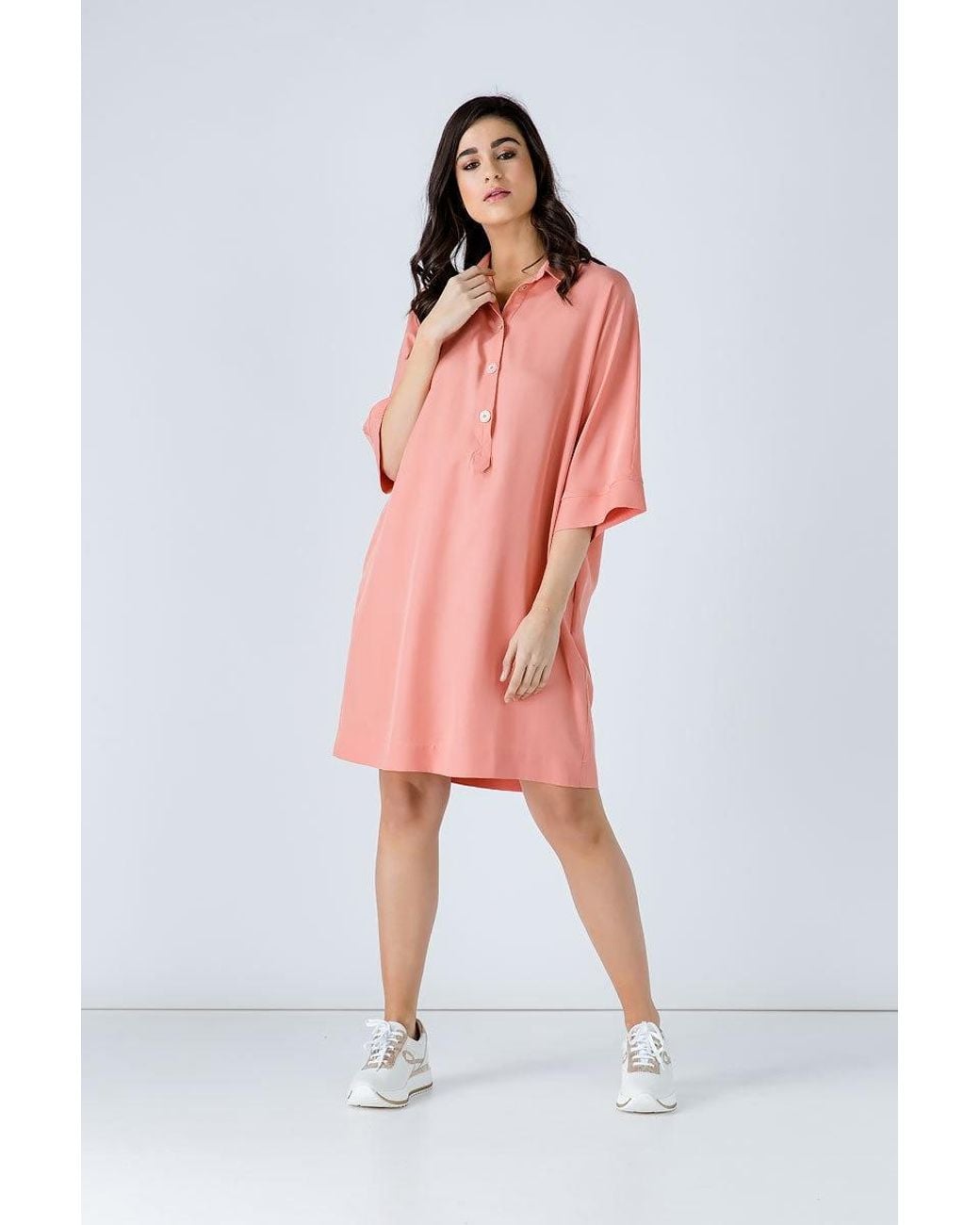 Conquista Pink Oversized Coral Tencel Dress