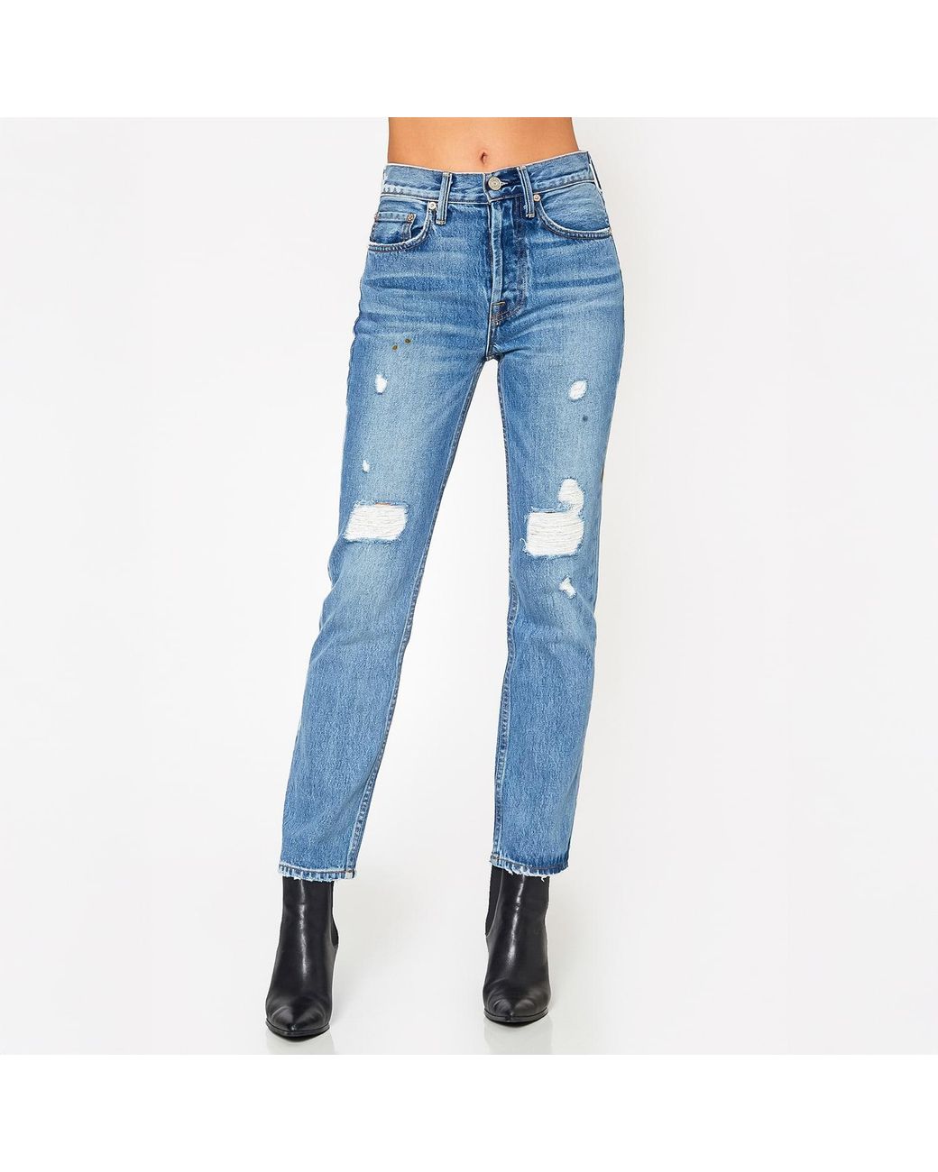NOEND Blue Astoria High Rise Straight Crop Denim
