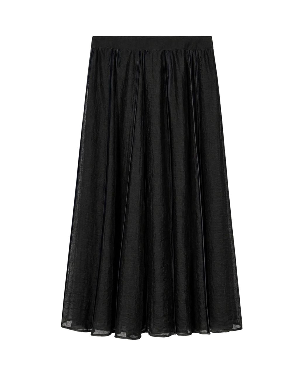 Nocturne Black Braid-Trim Pleated Midi Skirt