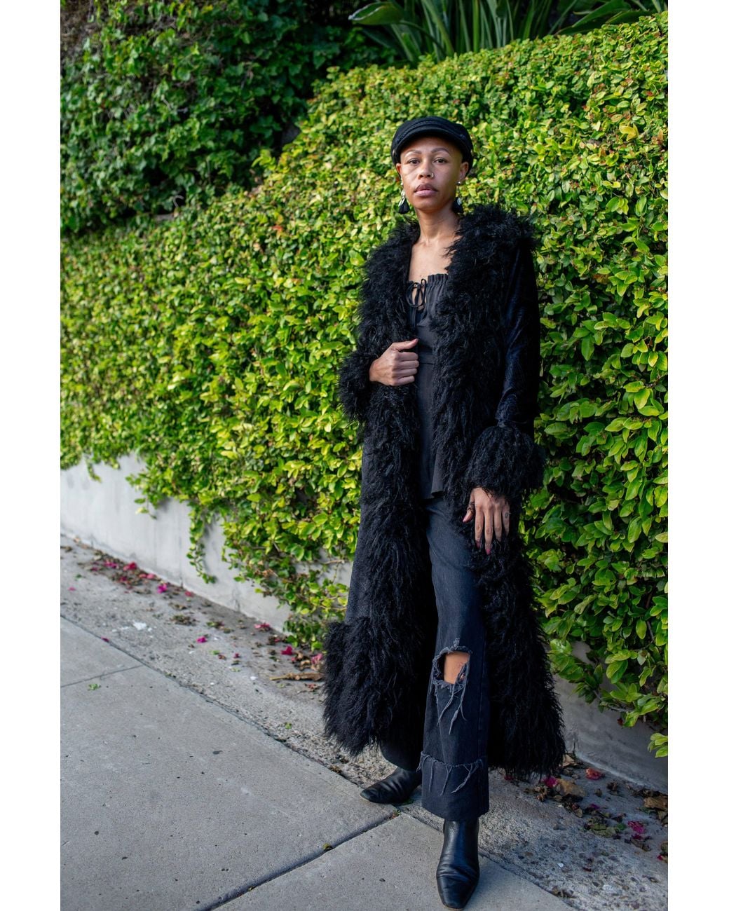 Jennafer Grace Black Penny Deluxe Baroque Velvet Faux Fur Jacket