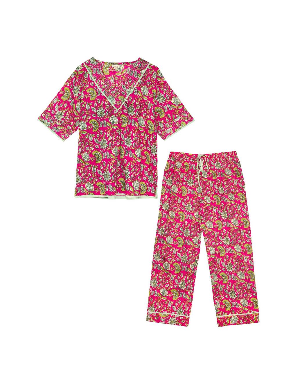 Inara Indian Cotton Floral Printed Pyjamas in Pink Lyst UK