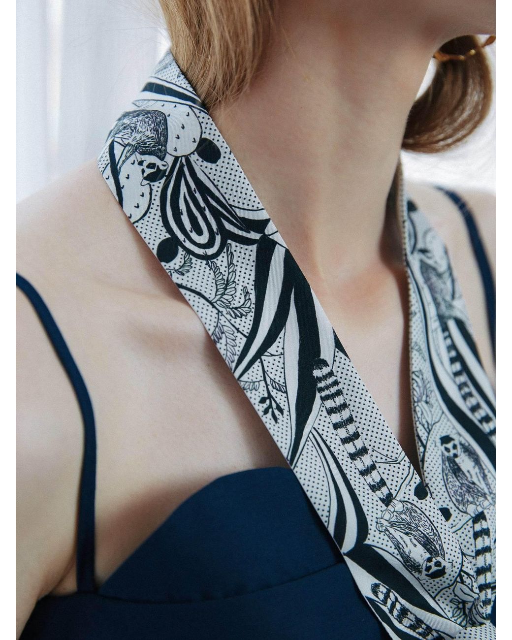 Lost Pattern White Madagascar Silk Skinny Scarf