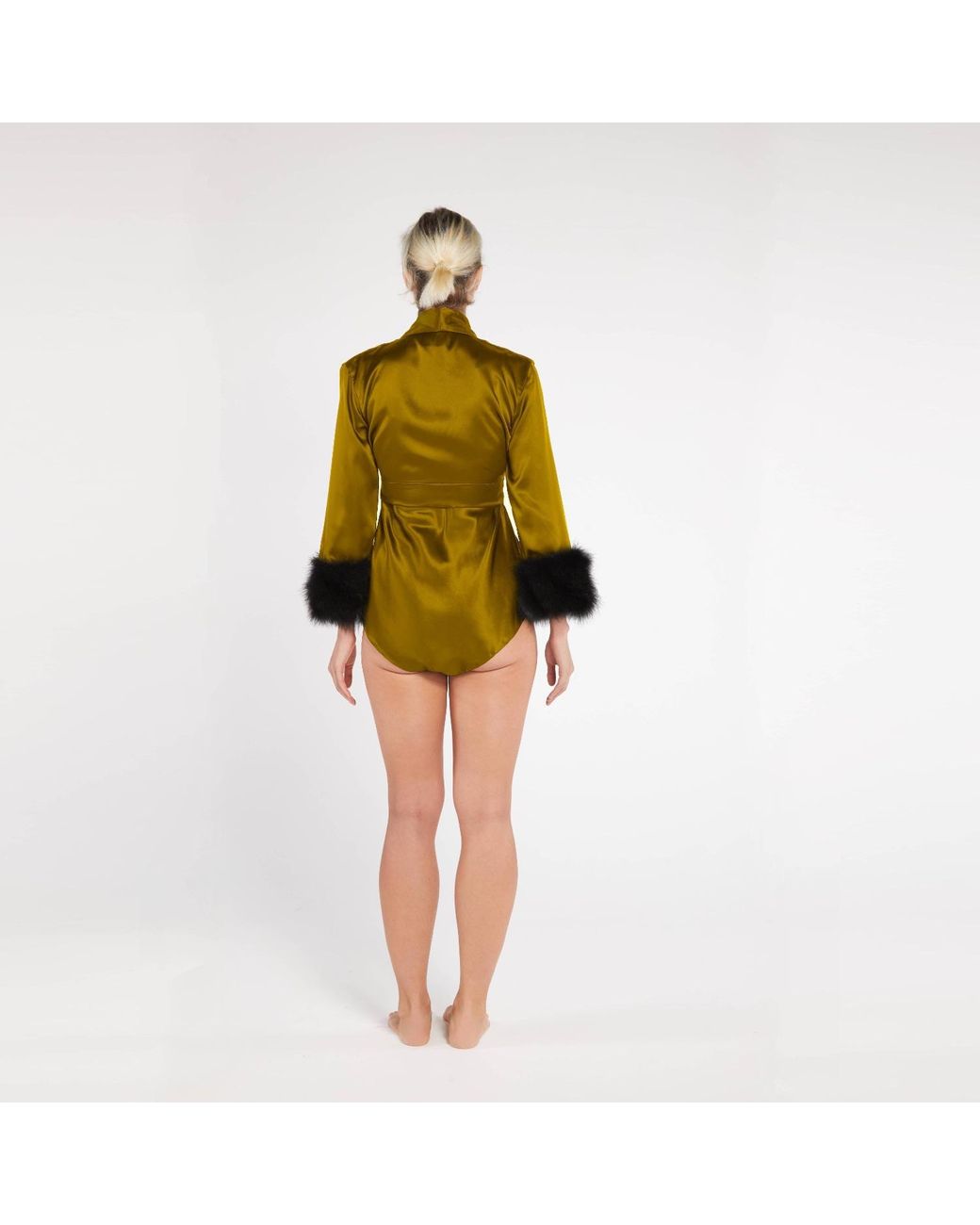 Maguy De Chadirac Yellow Silk And Faux Fur Cropped Jacket