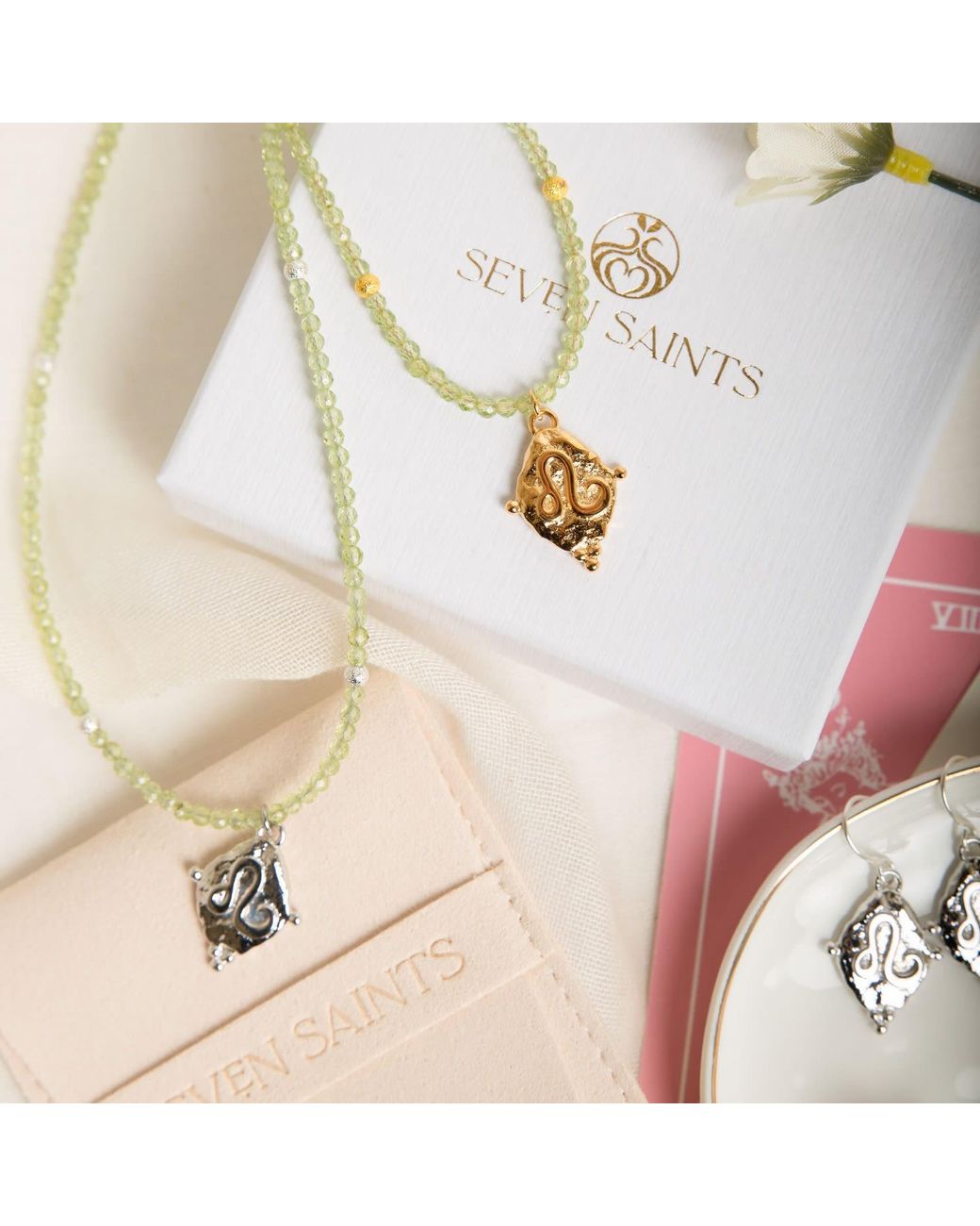 Seven Saints Metallic Leo Gemstone Choker Necklace, Peridot, Rhodium Plated
