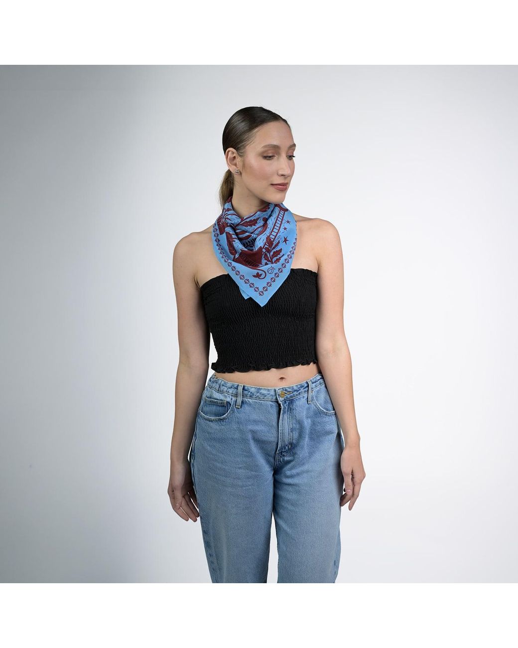 Silk&Soul Blue Folk Motif Silk Scarf