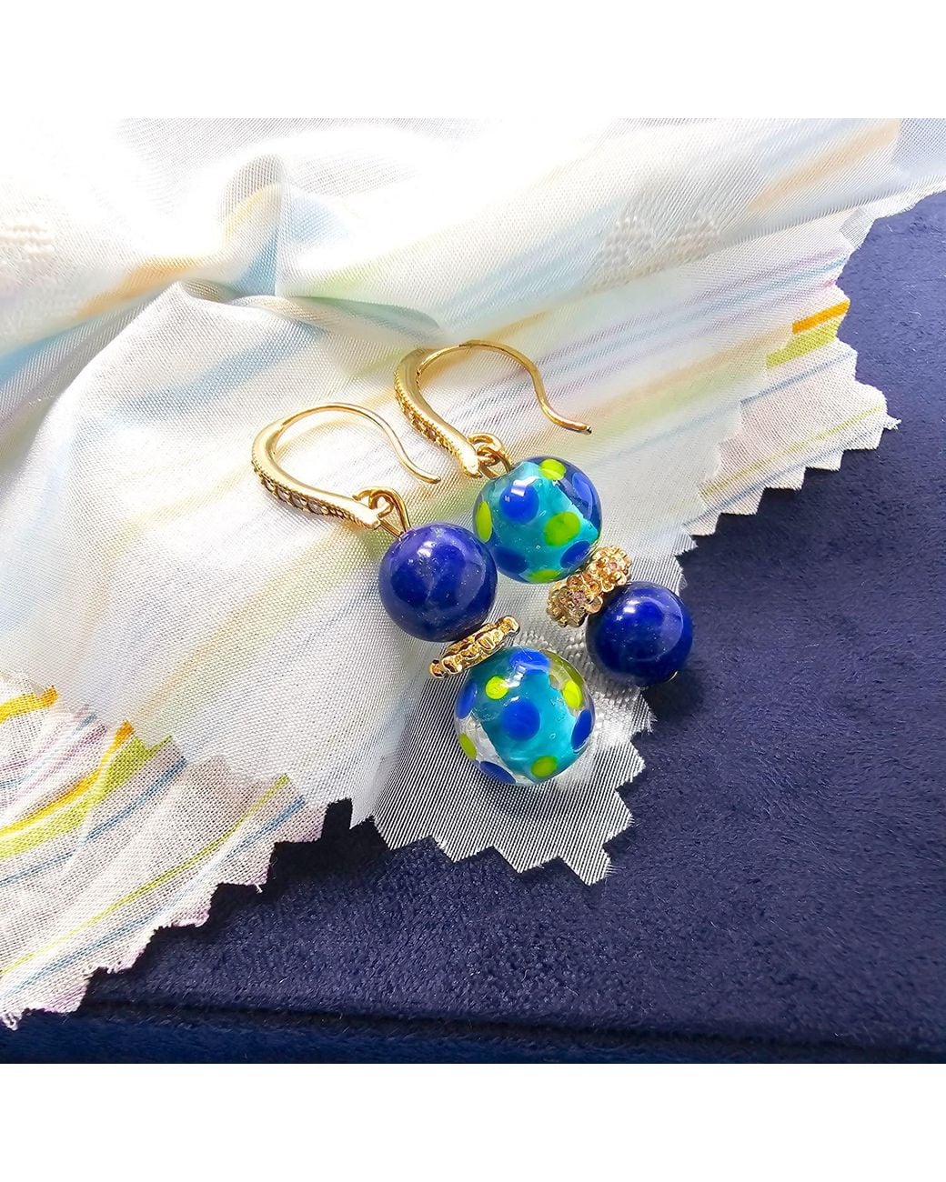 Farra Blue Lapis Lazuli And Colorful Glass Bead Hook Drop Earrings