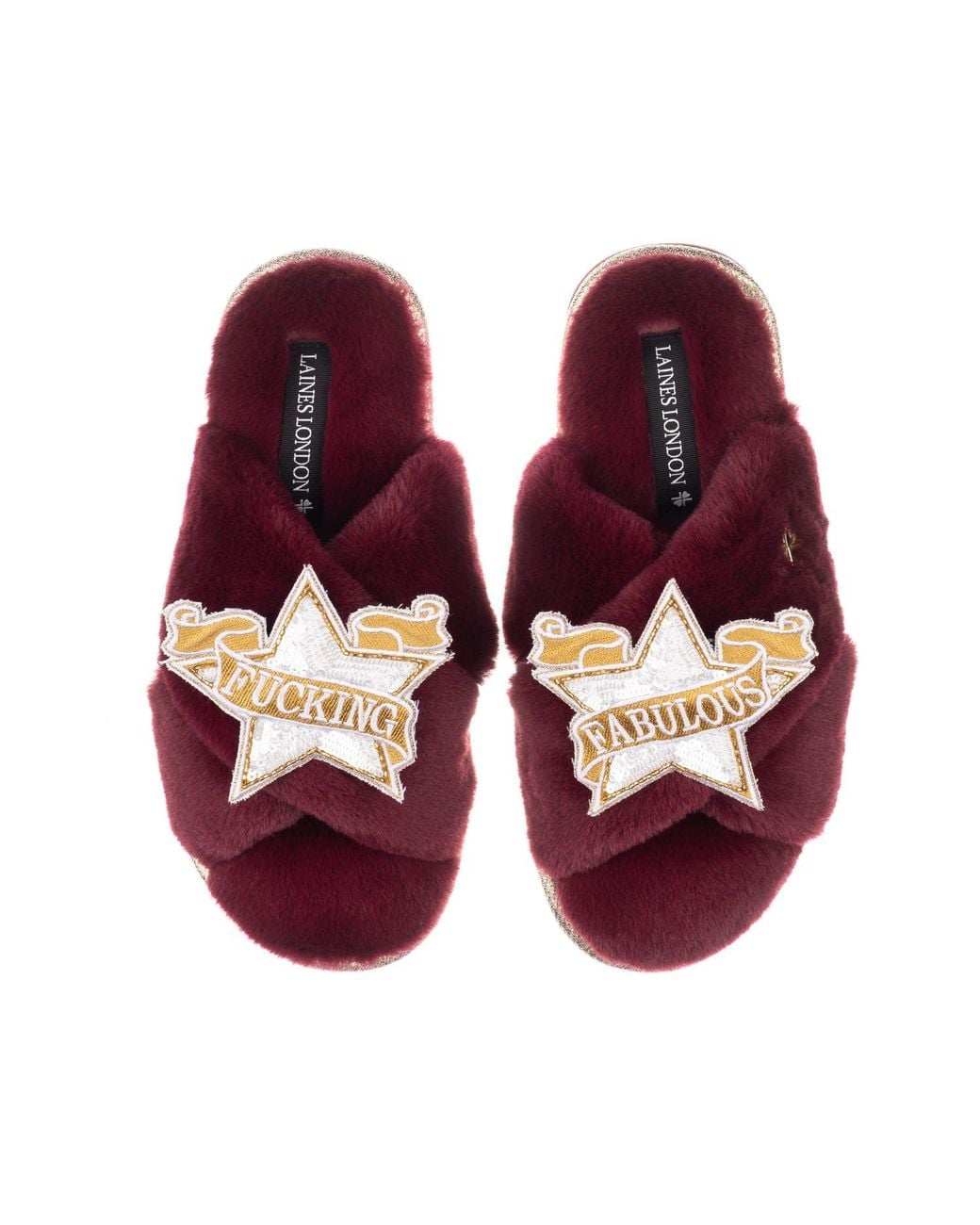 Laines London Purple Classic Laines Slippers With Fucking Fabulous Brooches
