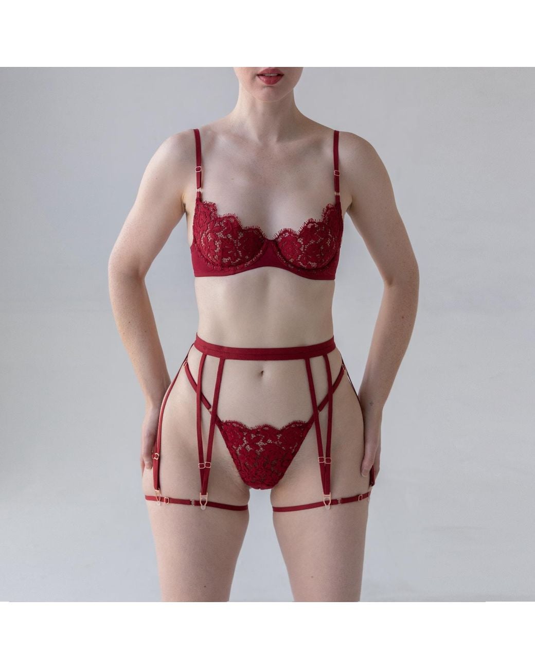 MONIQUE MORIN LINGERIE Red Frisson Micro-G Thong Bloodstone