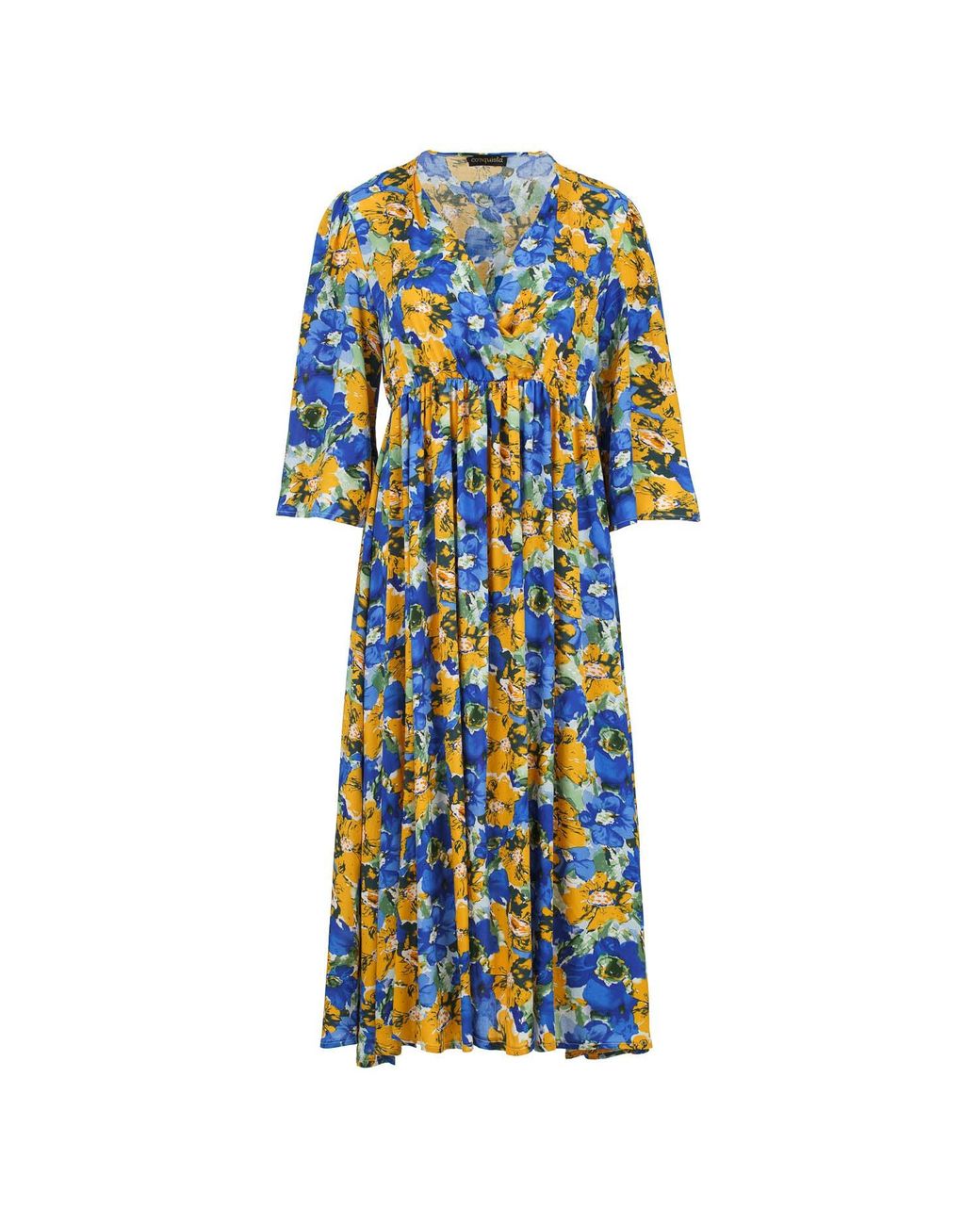 Conquista Blue Floral Empire Line Midi Dress