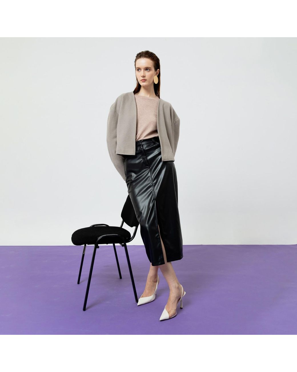 Ats the Label Black Dahlia Faux Leather Midi Skirt