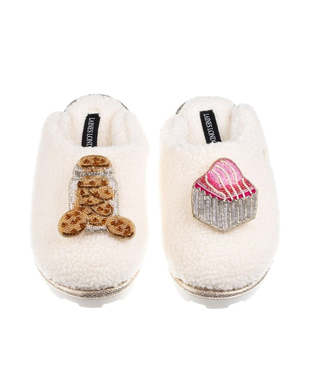 Laines London Pink Neutrals Laines X Juliet Closed Toe Slippers With Cookie Jar & French Fancy Brooches