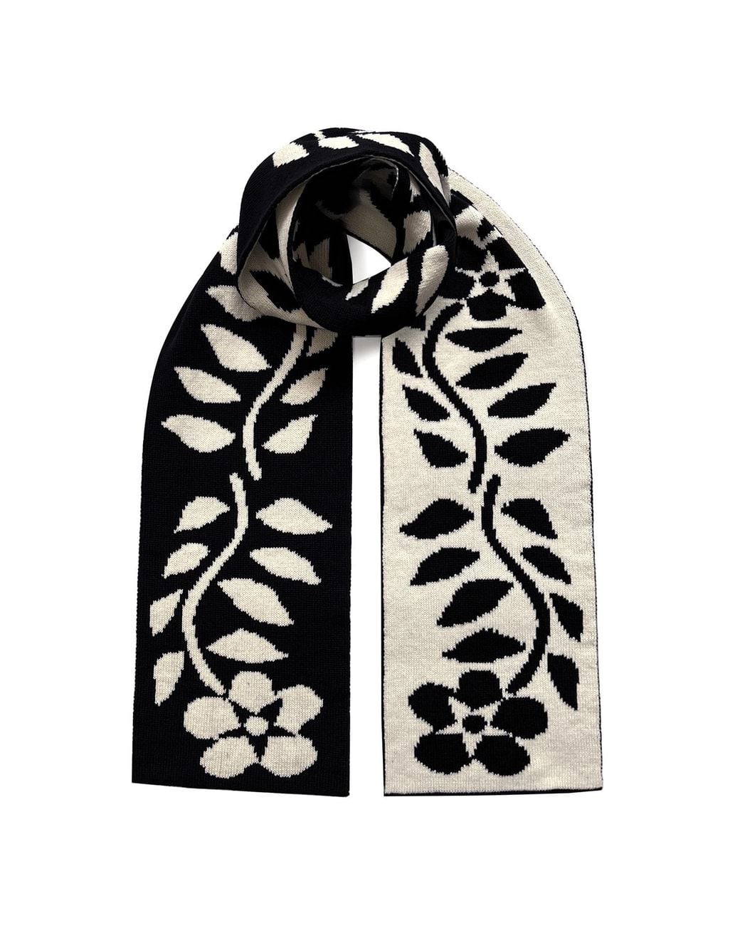 INGMARSON Black Floral Wool & Cashmere Scarf