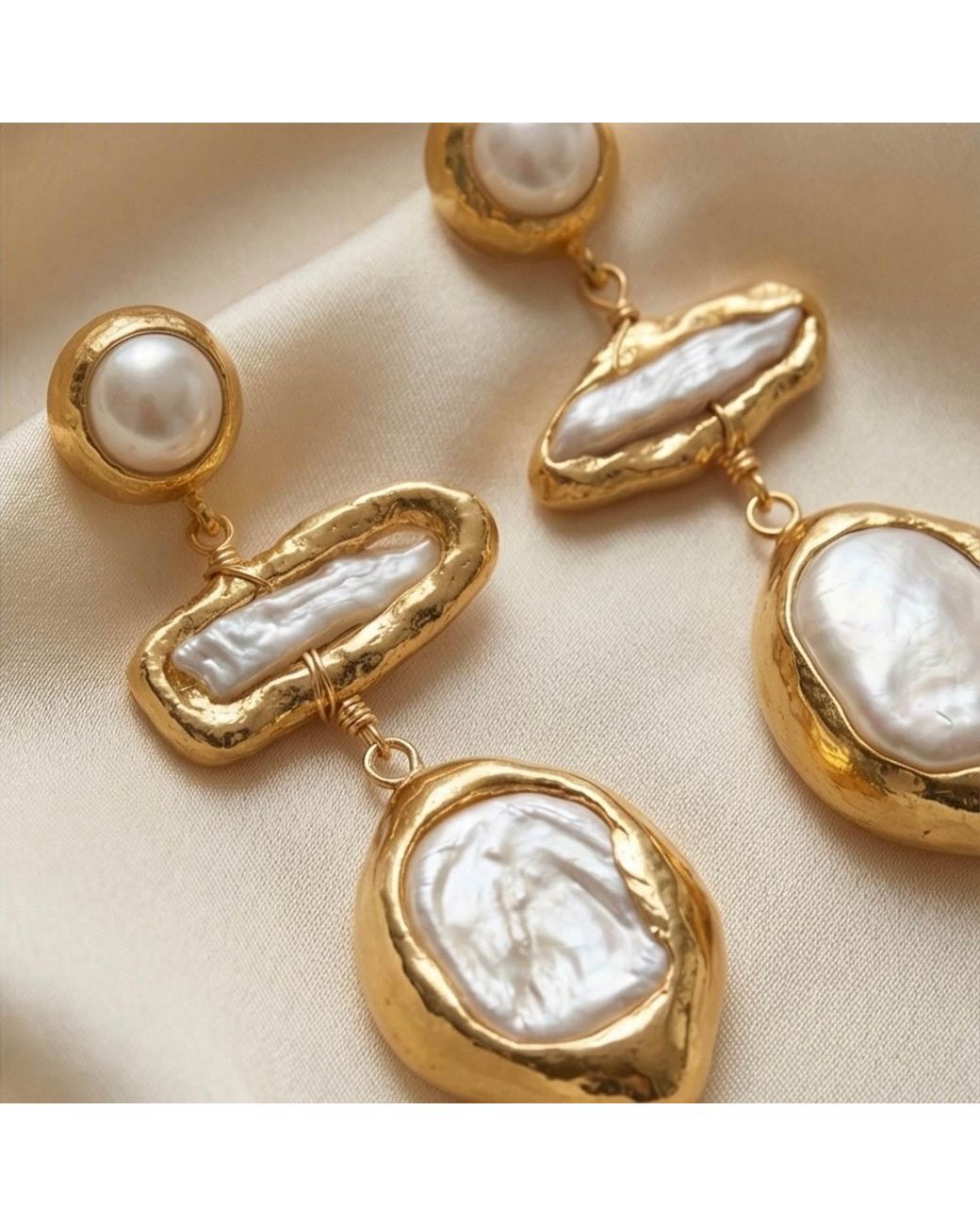 Divine Aria Metallic Lelia Natural Keshi Pearl Statement Dangle Earrings