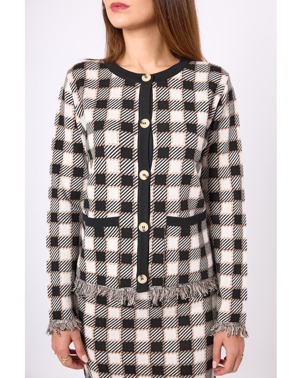 Peraluna Black Diana Plaid Knit Jacket
