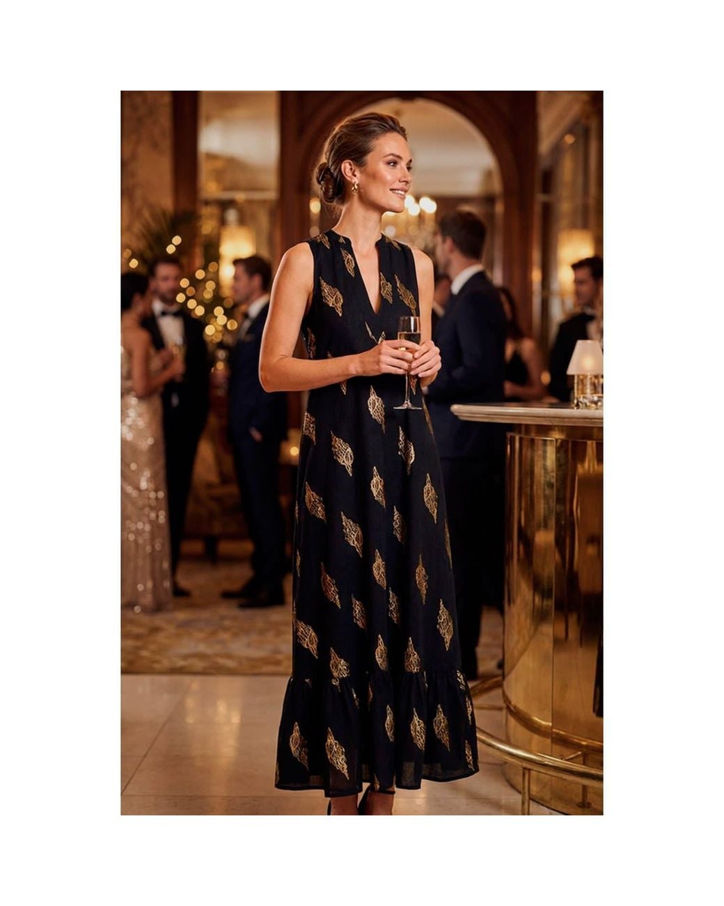 At Last Black Cotton Lombock Midi Dress