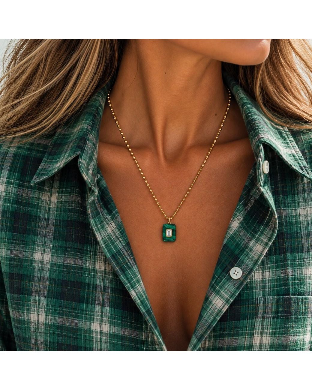 Persia Dona Jewelry Metallic Malachite X Ball Chain Necklace