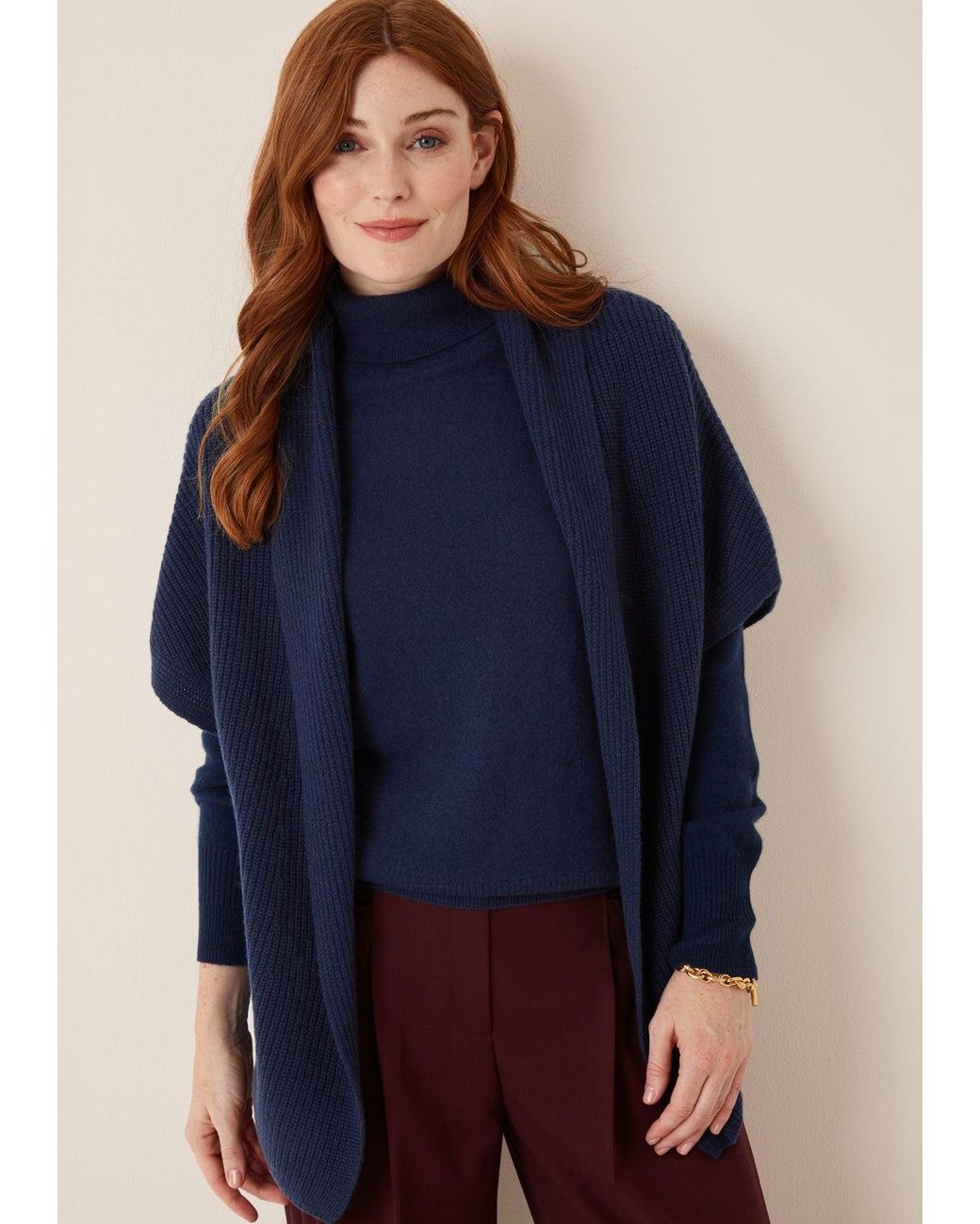 Loop Cashmere Blue Half Cardigan Sleeveless Cardigan