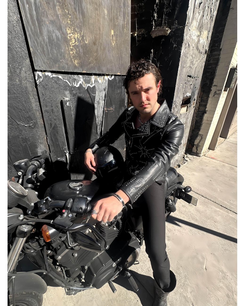 Any Old Iron Black Studded Starburst Leather Jacket for men