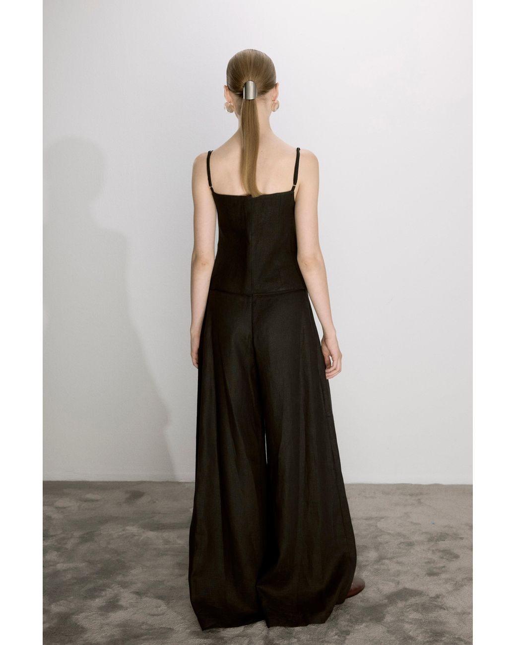 NAZLI CEREN Black Marona Linen Top