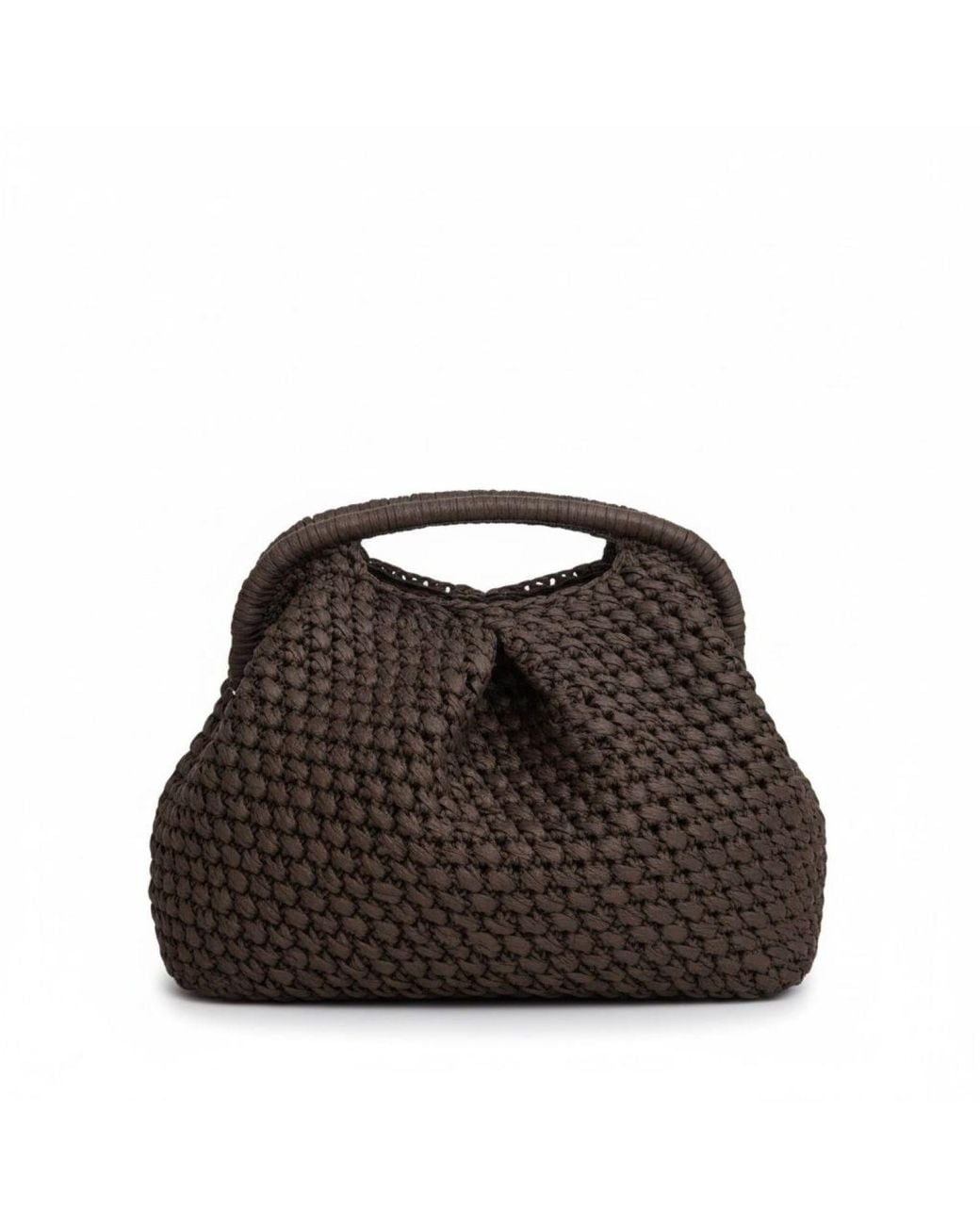 Springmoonatelier Brown Handmade Raffia Top-Handle Bag –
