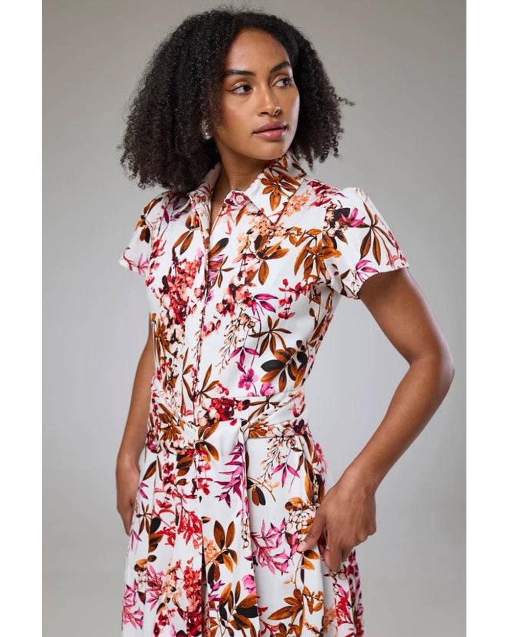 Lioness by Tf Red Blooming Flora Short Sleeve Shirt Dress