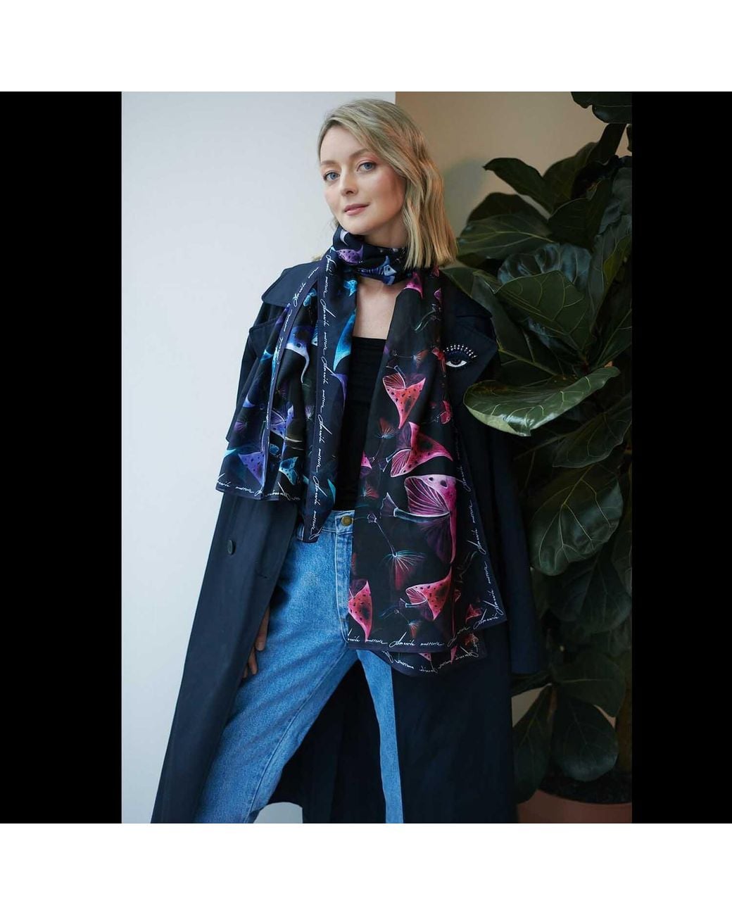 VETKA Blue Long Cotton Scarf Amanita Muscaria