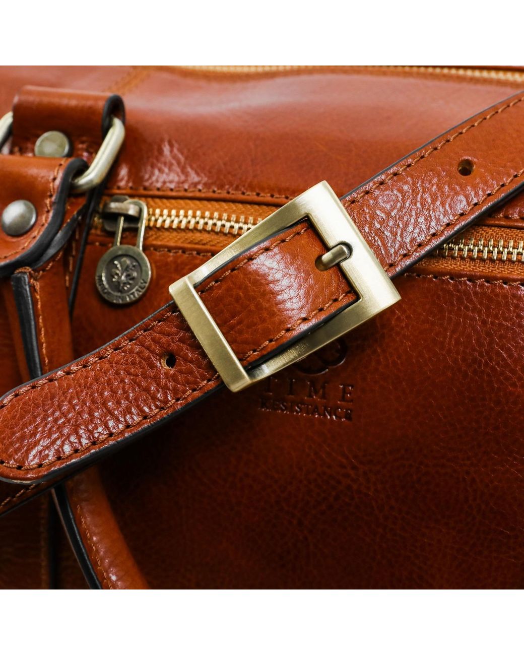 Time Resistance Brown Small Leather Overnight Bag, Duffel Bag