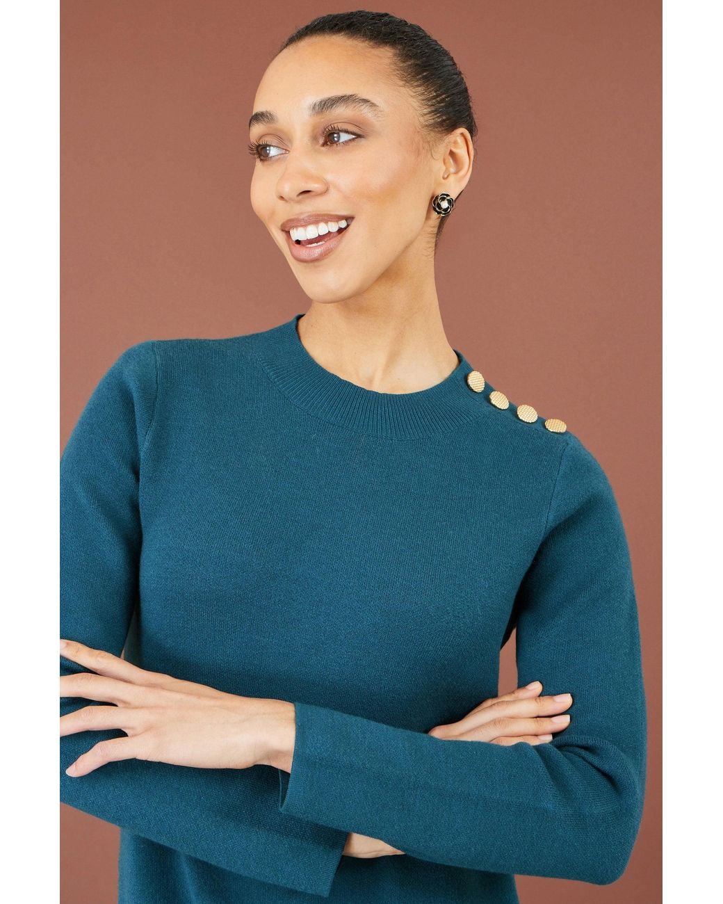 Yumi' Blue Knitted Tunic Dress With Hardware Details