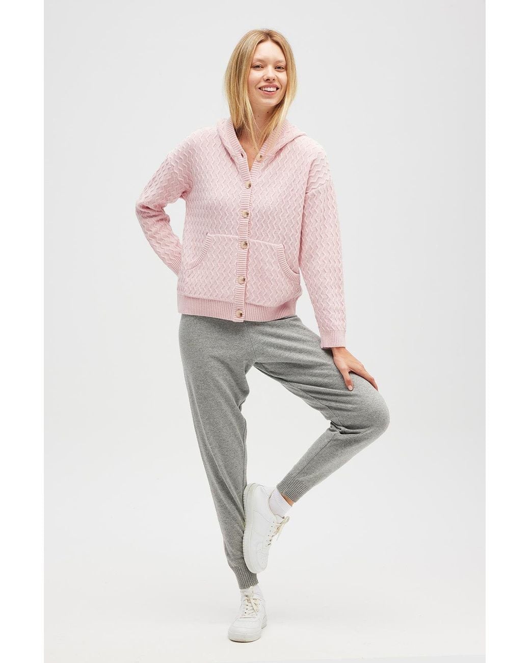 Peraluna Pink Yvonne Hooded Knit Cardigan
