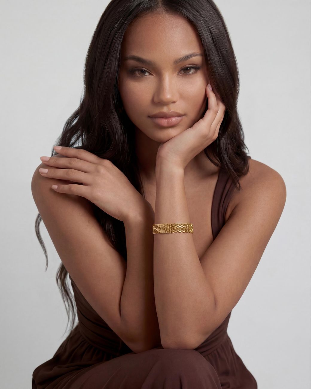 Elk & Bloom White 14K Thin Watch Chain Link Bracelet