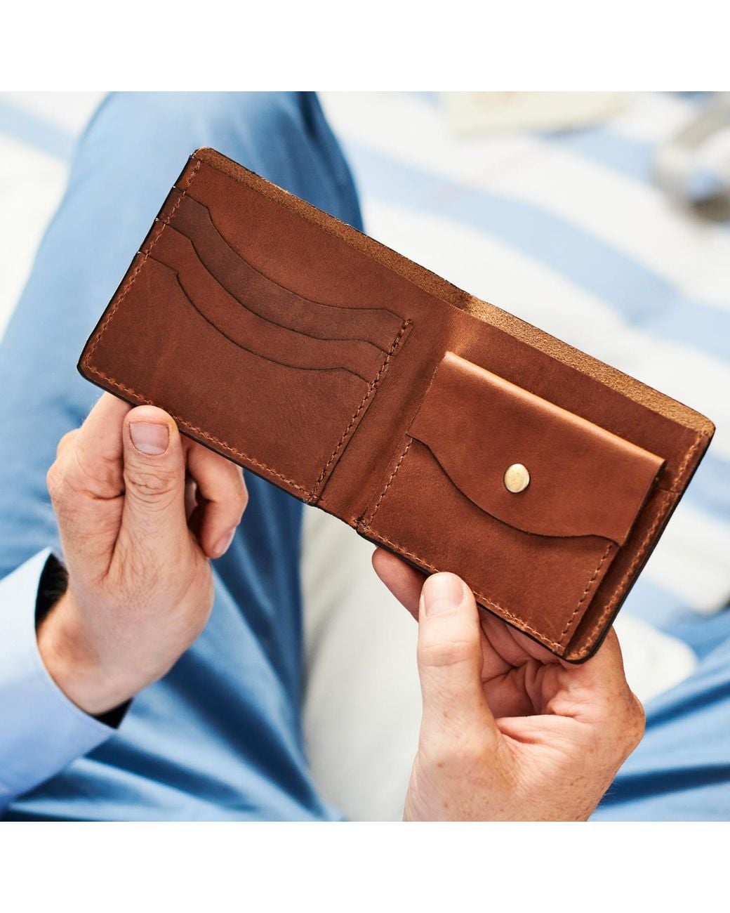 VIDA VIDA Brown Luxe Tan Leather Wallet With Coin Pocket for men