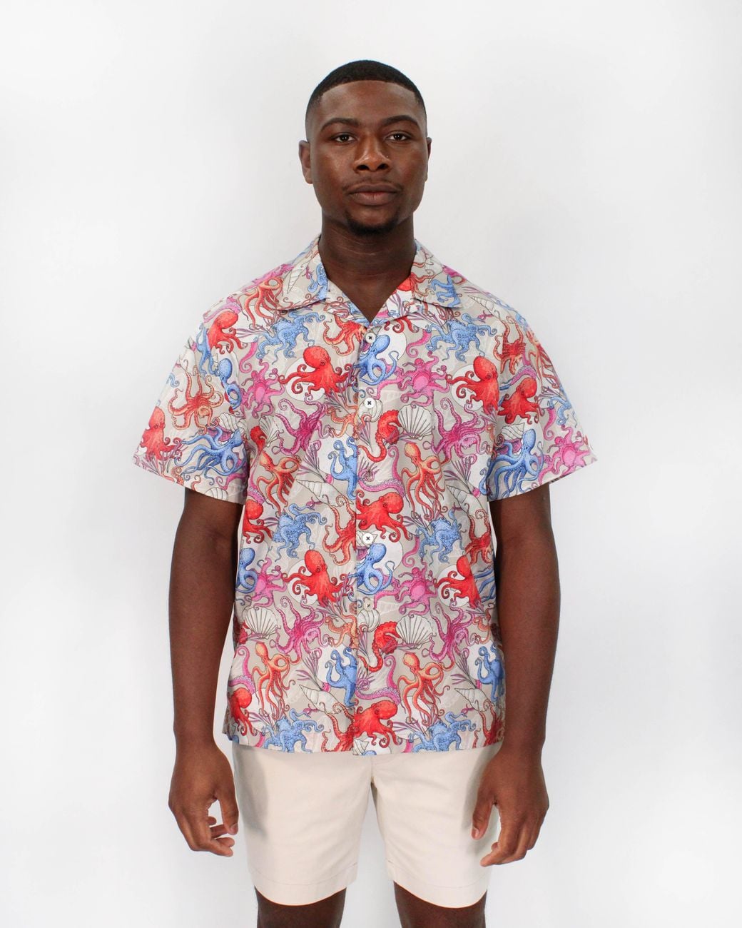 Lords of Harlech Blue Ralph Octopus Party Camp Shirt In Pumice for men