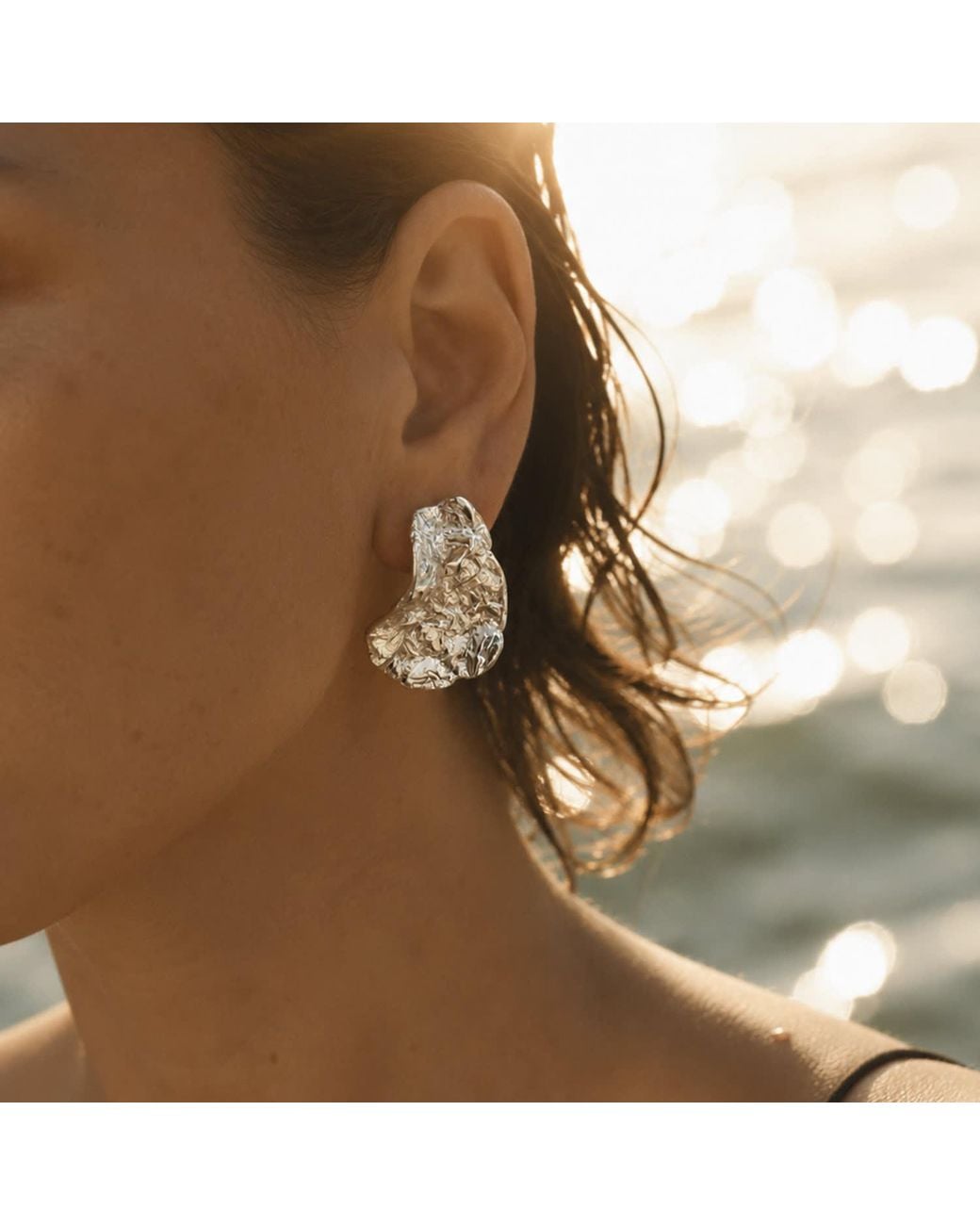 Mercela Metallic Sculptural Organic Plated Stud Earrings – Inspired By Ancient Jewelry Forms
