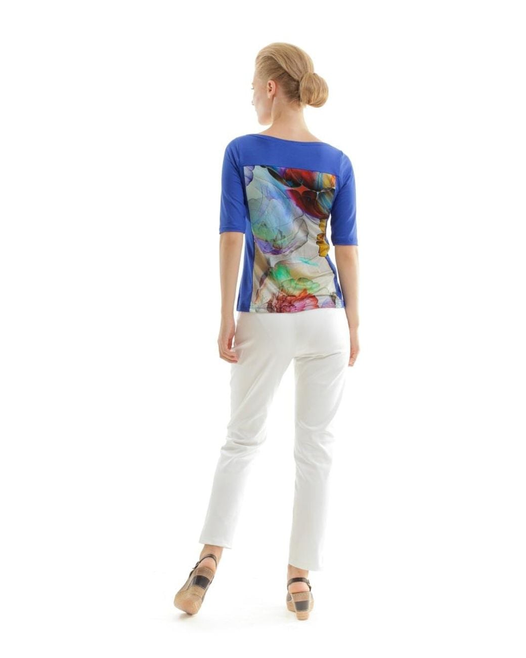Conquista Blue Royal Jersey Top With Abstract Floral Print