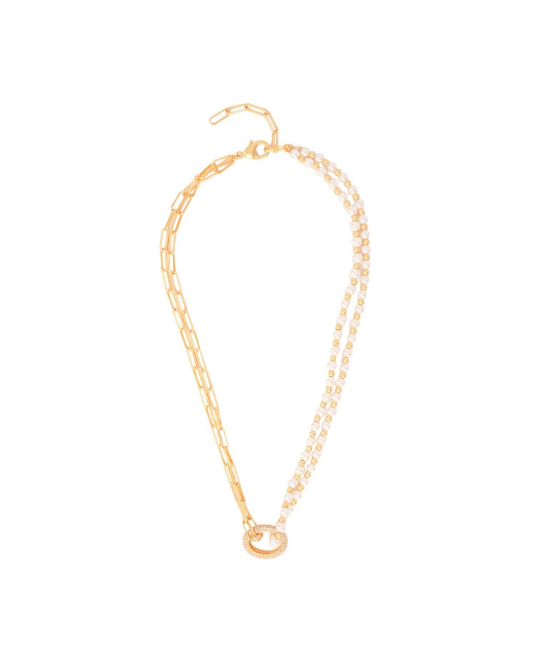 Lila Rasa White Pearl Link Choker With Oval Cz Loop
