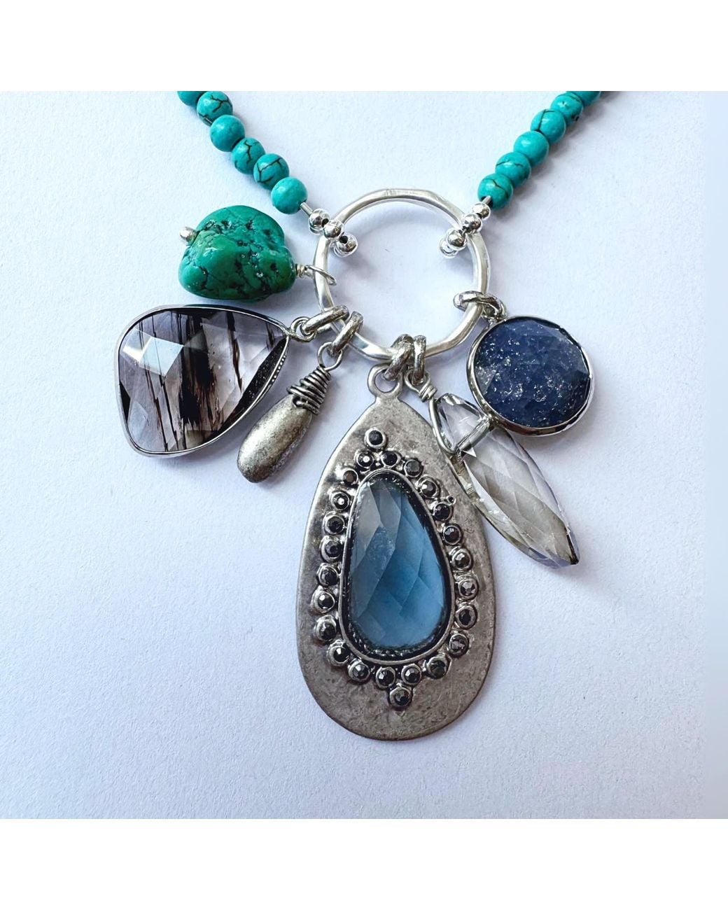 Rare Matters Jewelry Blue Radiance Charm & Coastal Teardrop Necklace