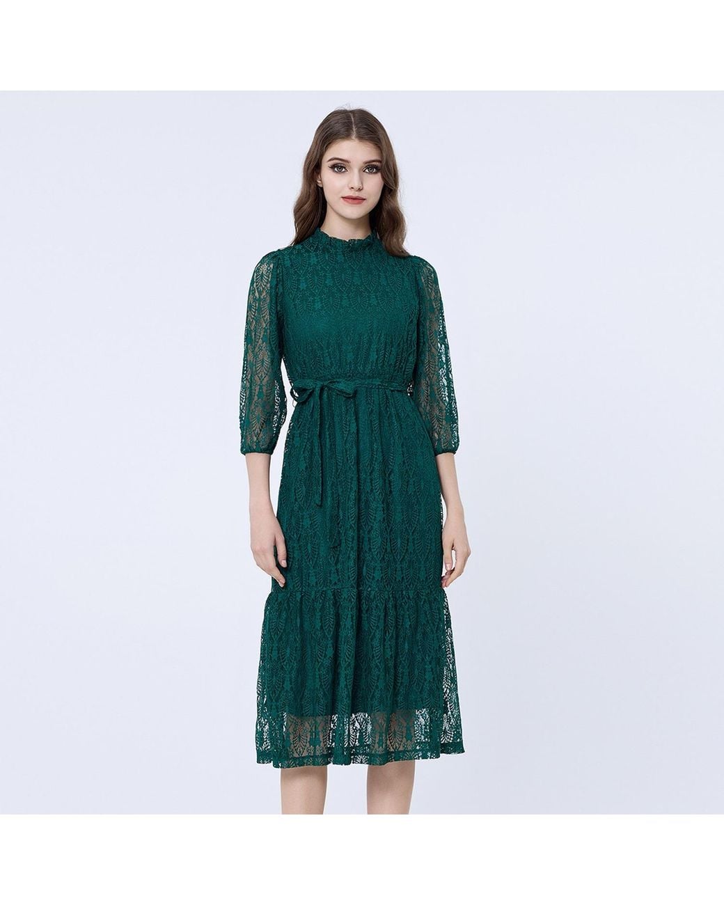 Smart and Joy Green Fit-And-Flare Lace Dress