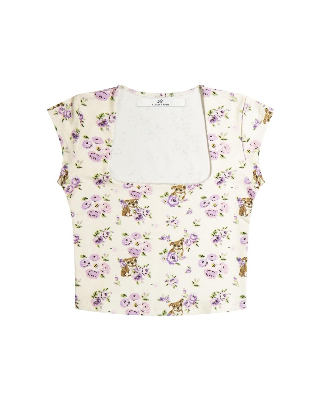 Cloud Haven White Rose Bulldog Square Neck Tee