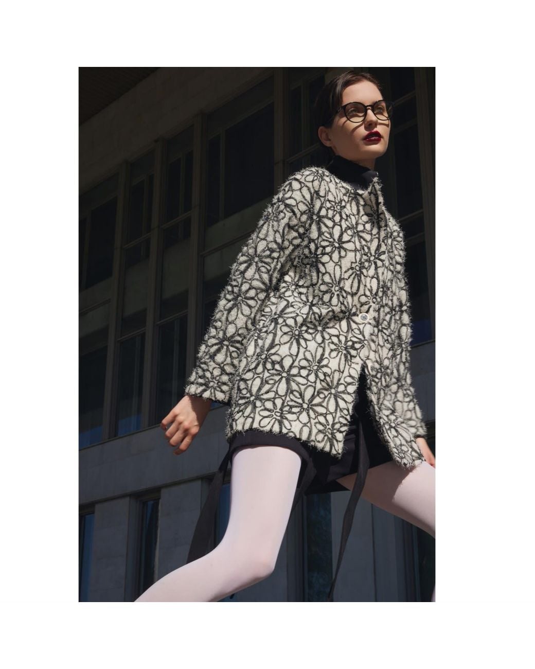 Julia Allert Black Neutrals Ivory Abstract Textured Jacket With Satin Lining