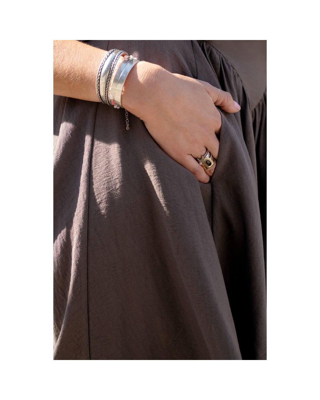 Oh!Zuza Gray Neutrals Echo Viscose Midi Skirt With Pockets – Cocoa
