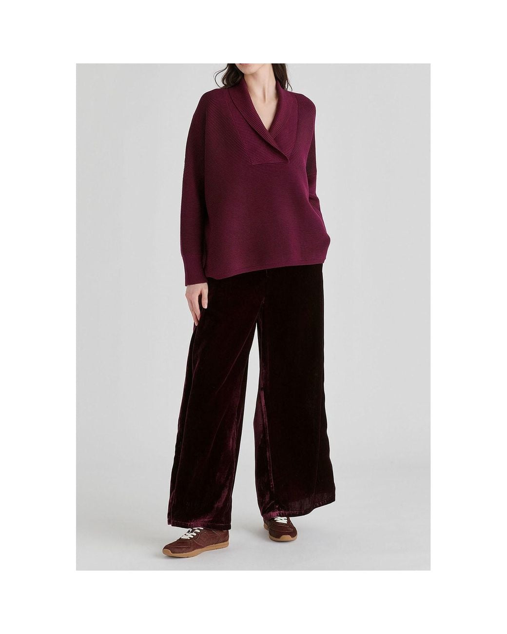 Paisie Purple Shawl Collar Ribbed Jumper
