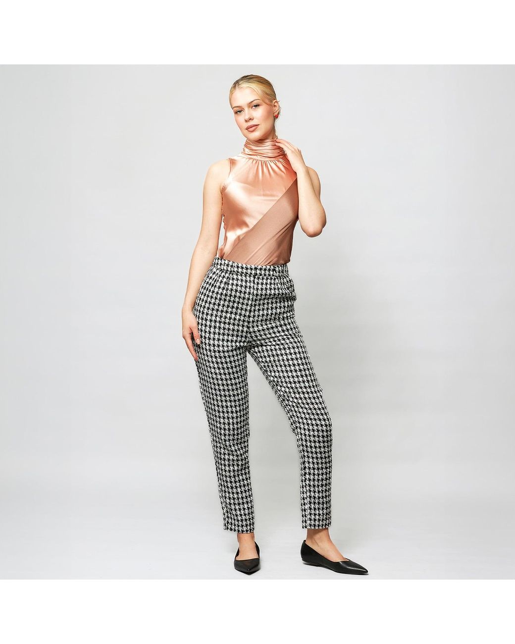 Solgo Atelier Brown Neutrals Yera Silk Color Block Top