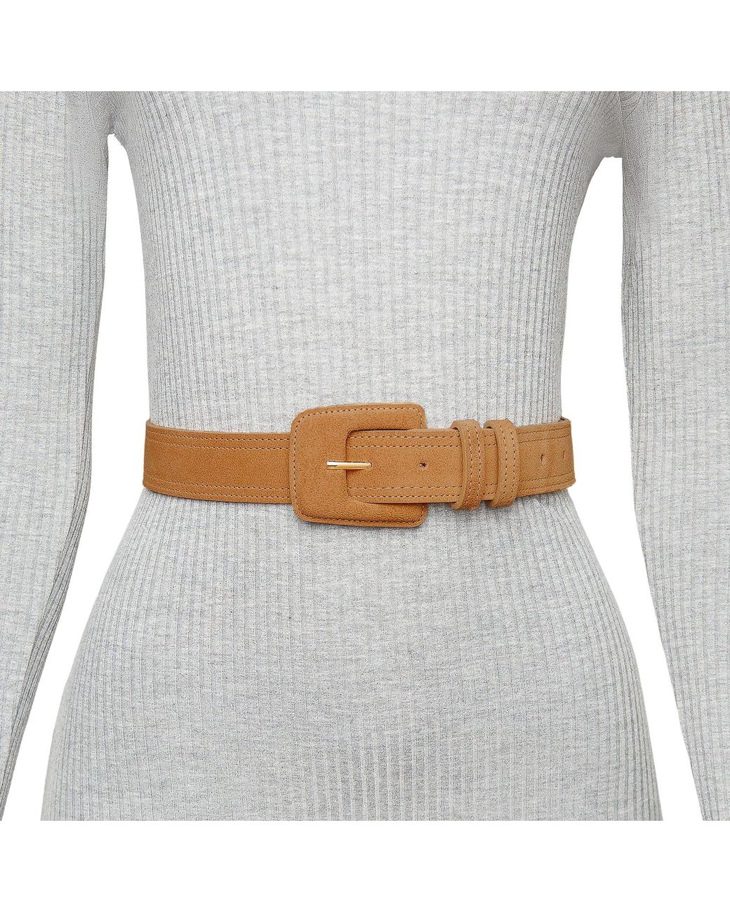BeltBe Brown Suede Rectangle Buckle Belt