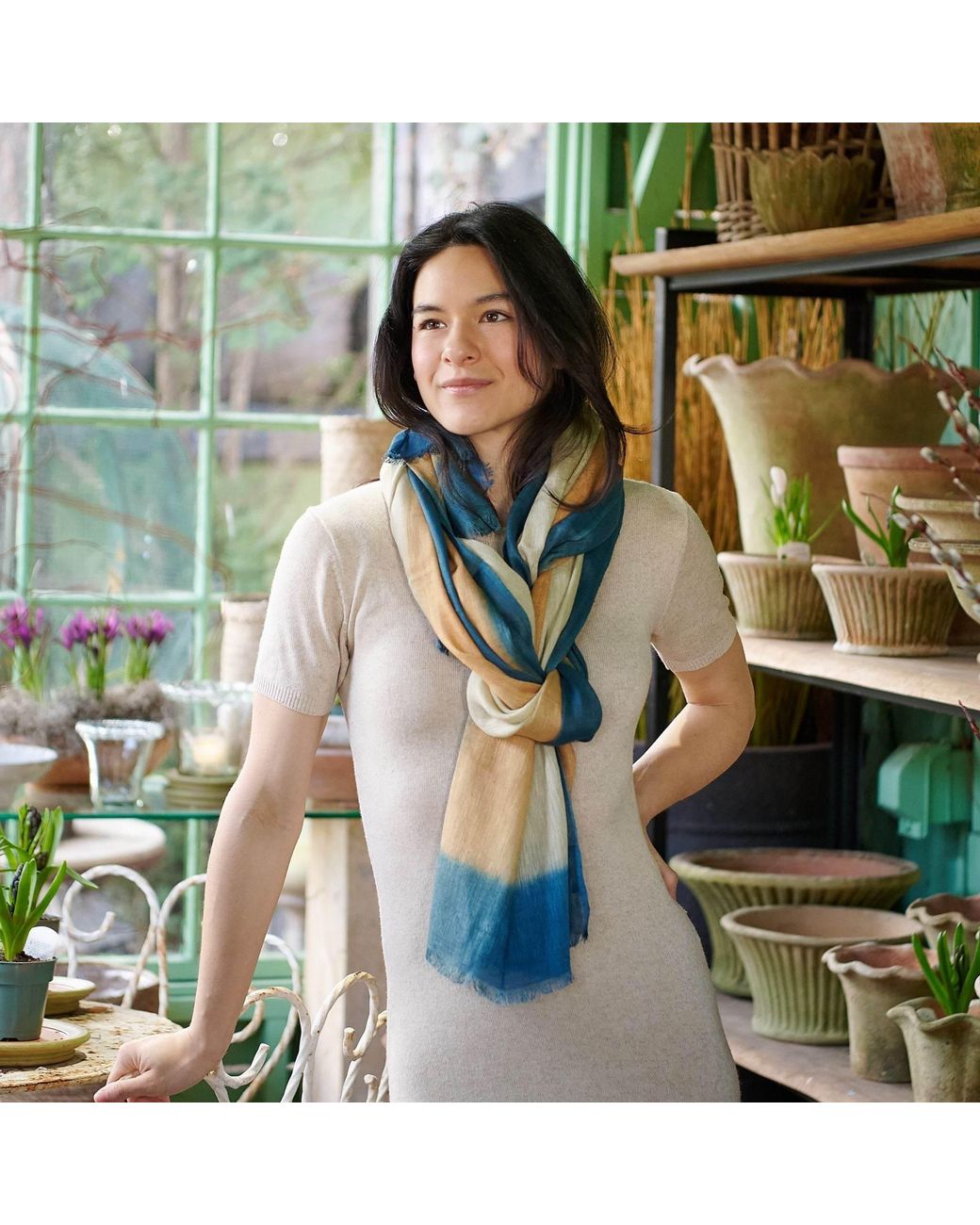 Variously Blue Oceana Soft Linen Silk Handloom Scarf