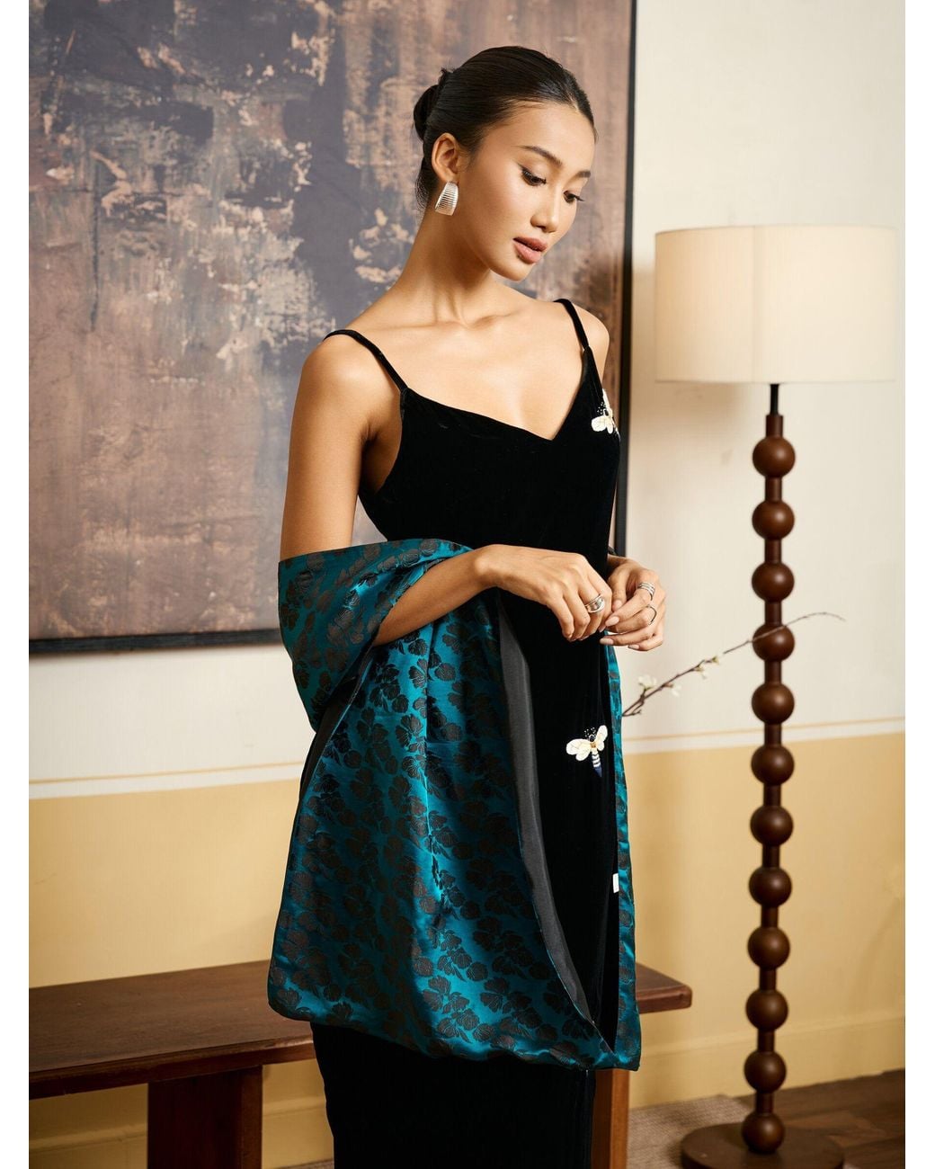 Silk and Bears Blue Reversible Jacquard Silk Evening Shawl — Soirée Collection