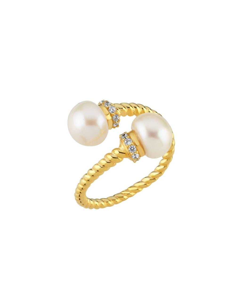 LINYA JEWELLERY Metallic Twisted Spiral Pearl Ring