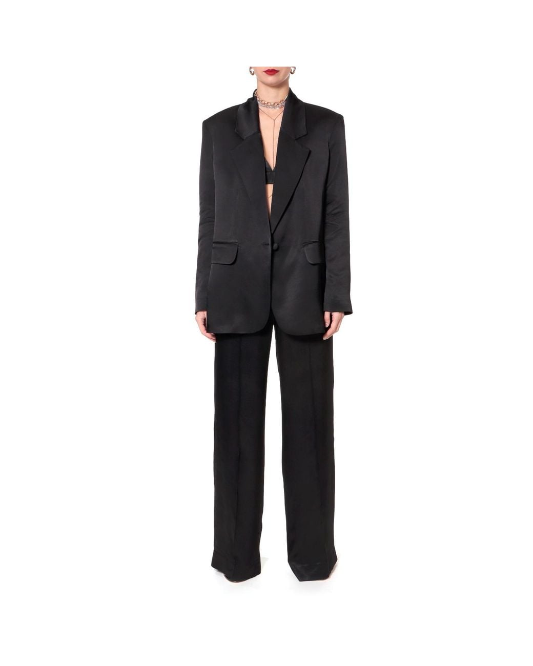 AGGI by HALEWSKI Black Bellamy Satin Glossy Blazer